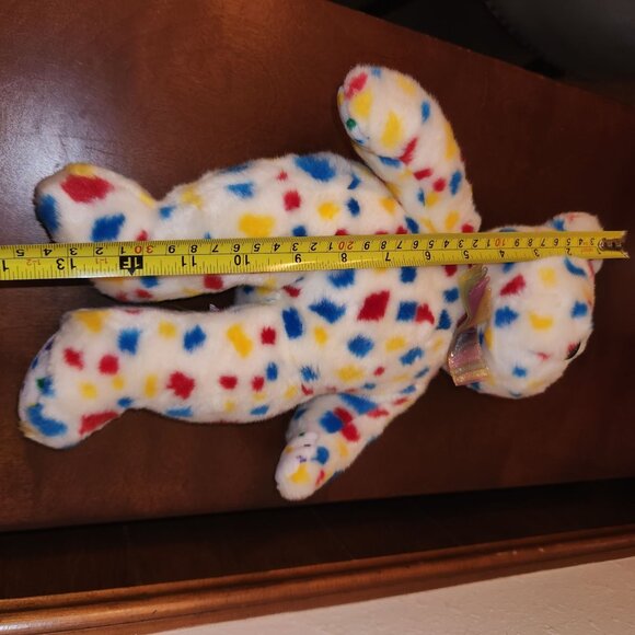 Ty Beanie Babies 99 Signature Confetti Bear Rainbow Ribbon & Colorful Spots - Picture 6 of 6